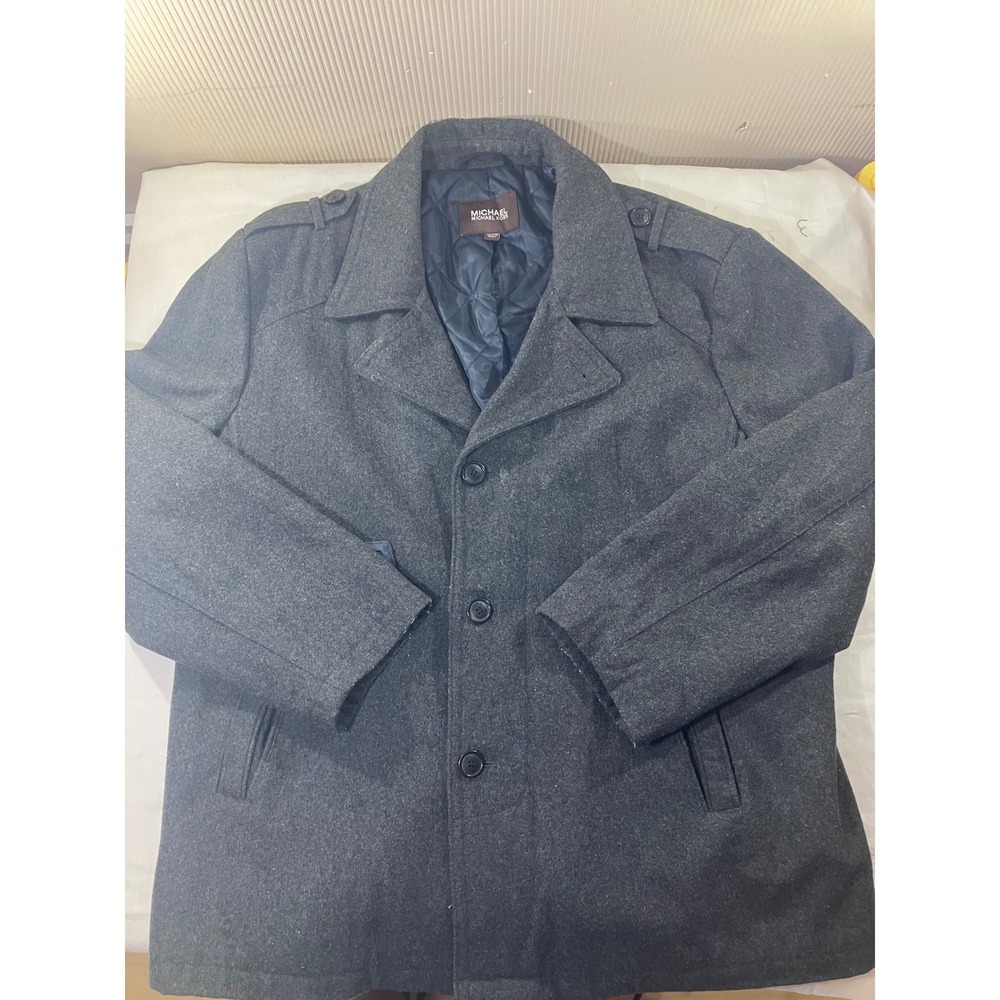 Michael Kors Mens XX Large Wool Blend Peacoat Dark Gray Button Up Jacket